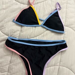 Black Triangle Bikini with Pastel Trim